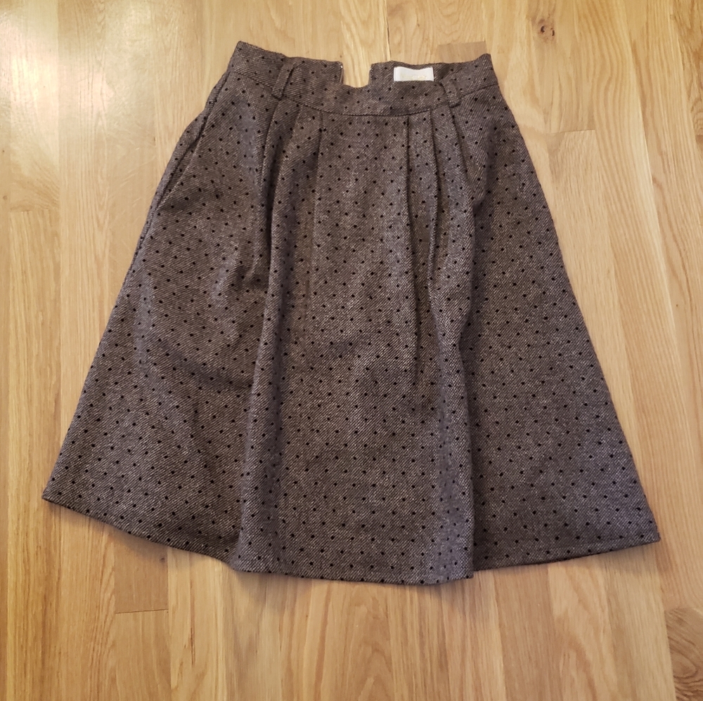 Modcloth Wool Skirt Brown Dot knee length